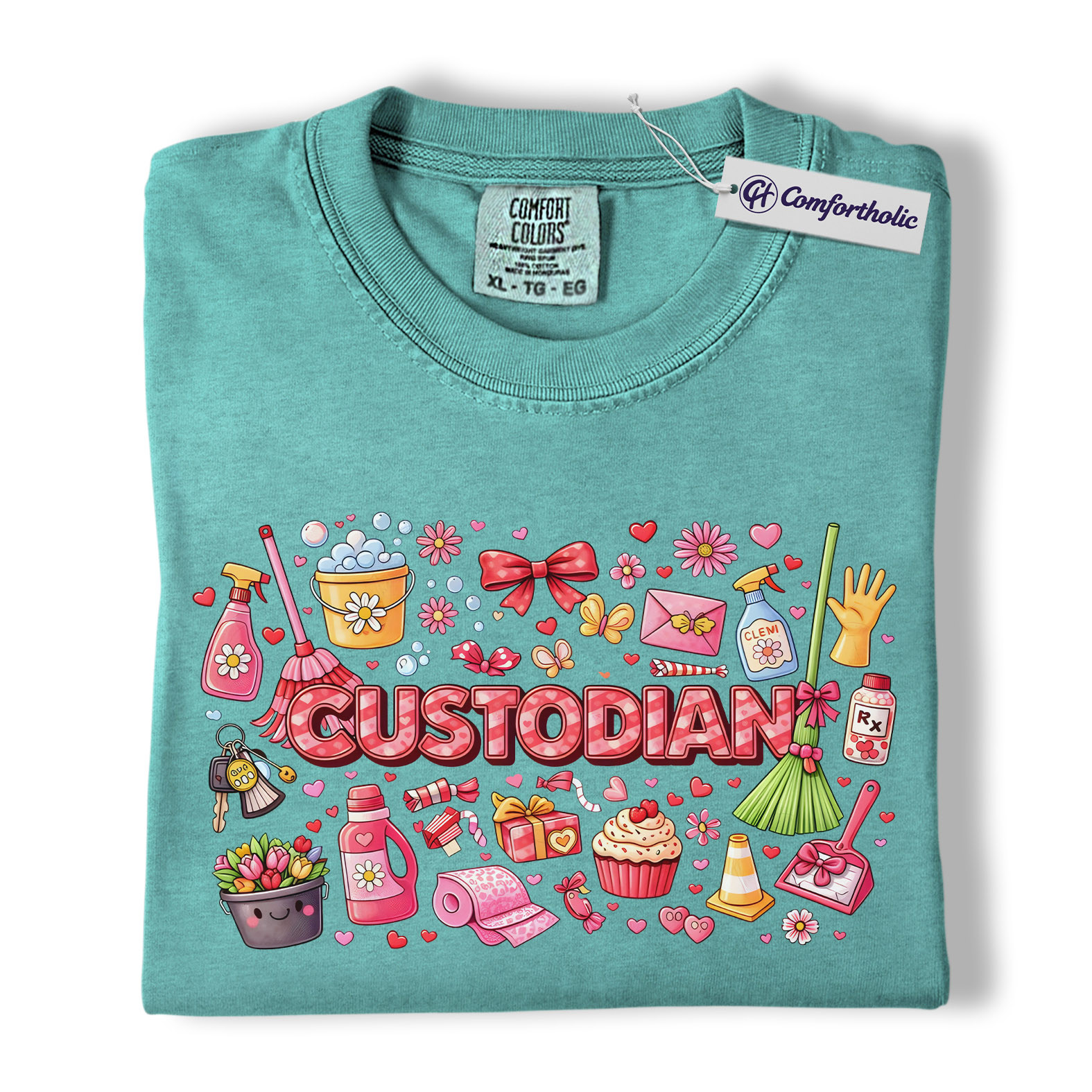 Custodian Valentine Shirt, Cute Cleaning Supplies Graphic Tee, School Custodian Appreciation T-Shirt, Valentine’s Day Gift for Custodians, Comfort Colors Shirt - Image 13