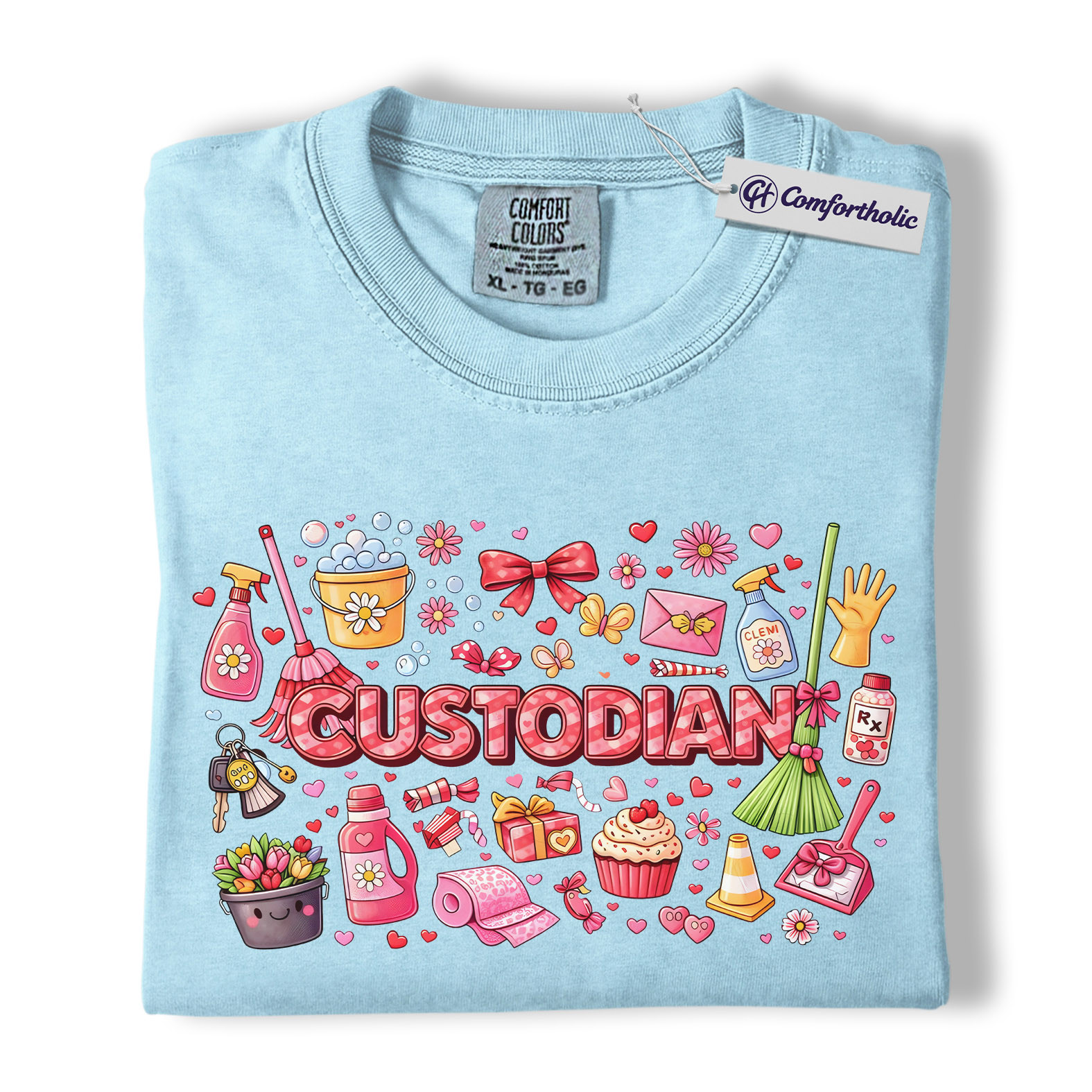 Custodian Valentine Shirt, Cute Cleaning Supplies Graphic Tee, School Custodian Appreciation T-Shirt, Valentine’s Day Gift for Custodians, Comfort Colors Shirt - Image 14