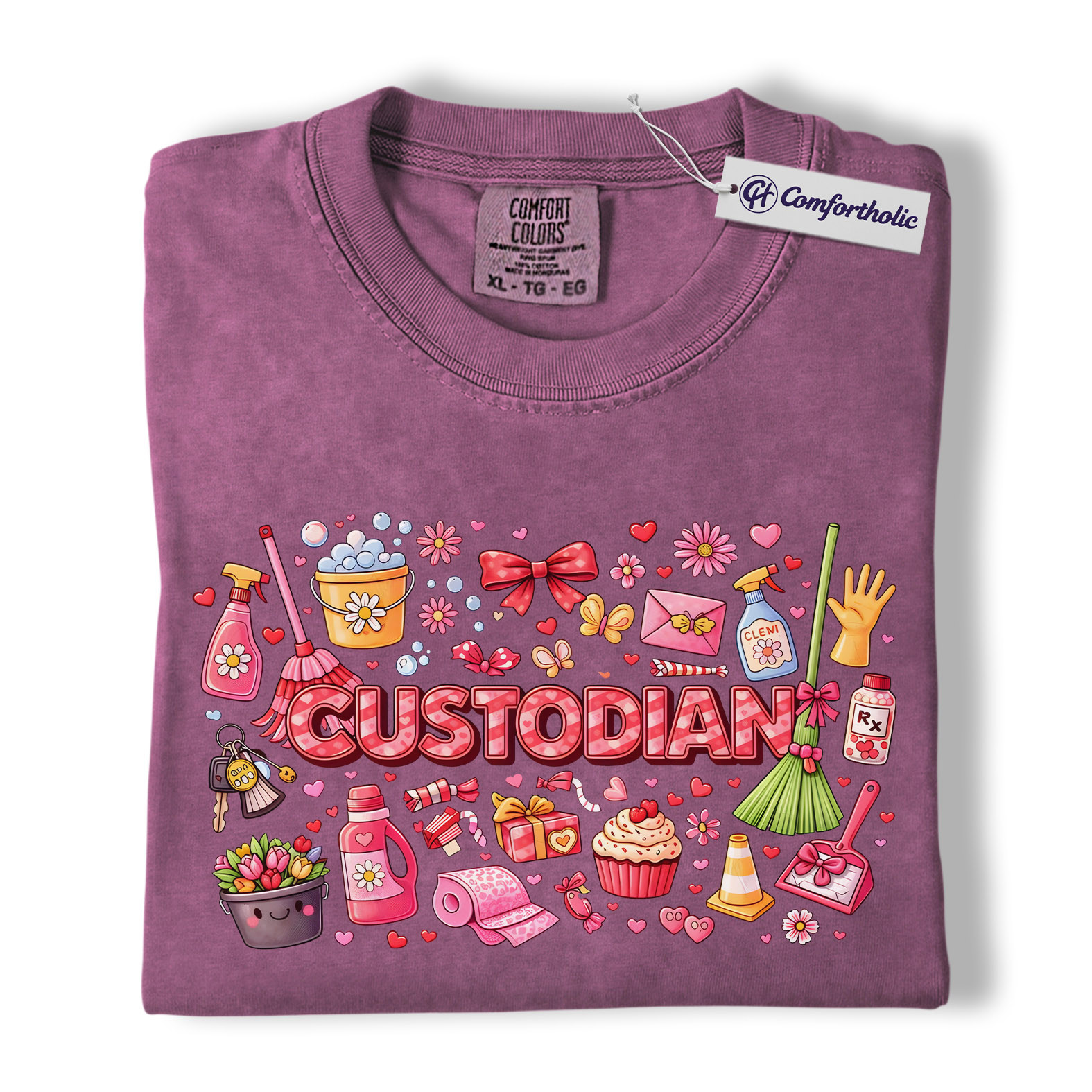 Custodian Valentine Shirt, Cute Cleaning Supplies Graphic Tee, School Custodian Appreciation T-Shirt, Valentine’s Day Gift for Custodians, Comfort Colors Shirt - Image 15
