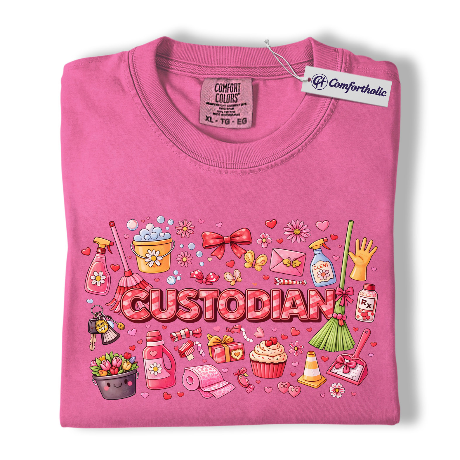 Custodian Valentine Shirt, Cute Cleaning Supplies Graphic Tee, School Custodian Appreciation T-Shirt, Valentine’s Day Gift for Custodians, Comfort Colors Shirt - Image 16