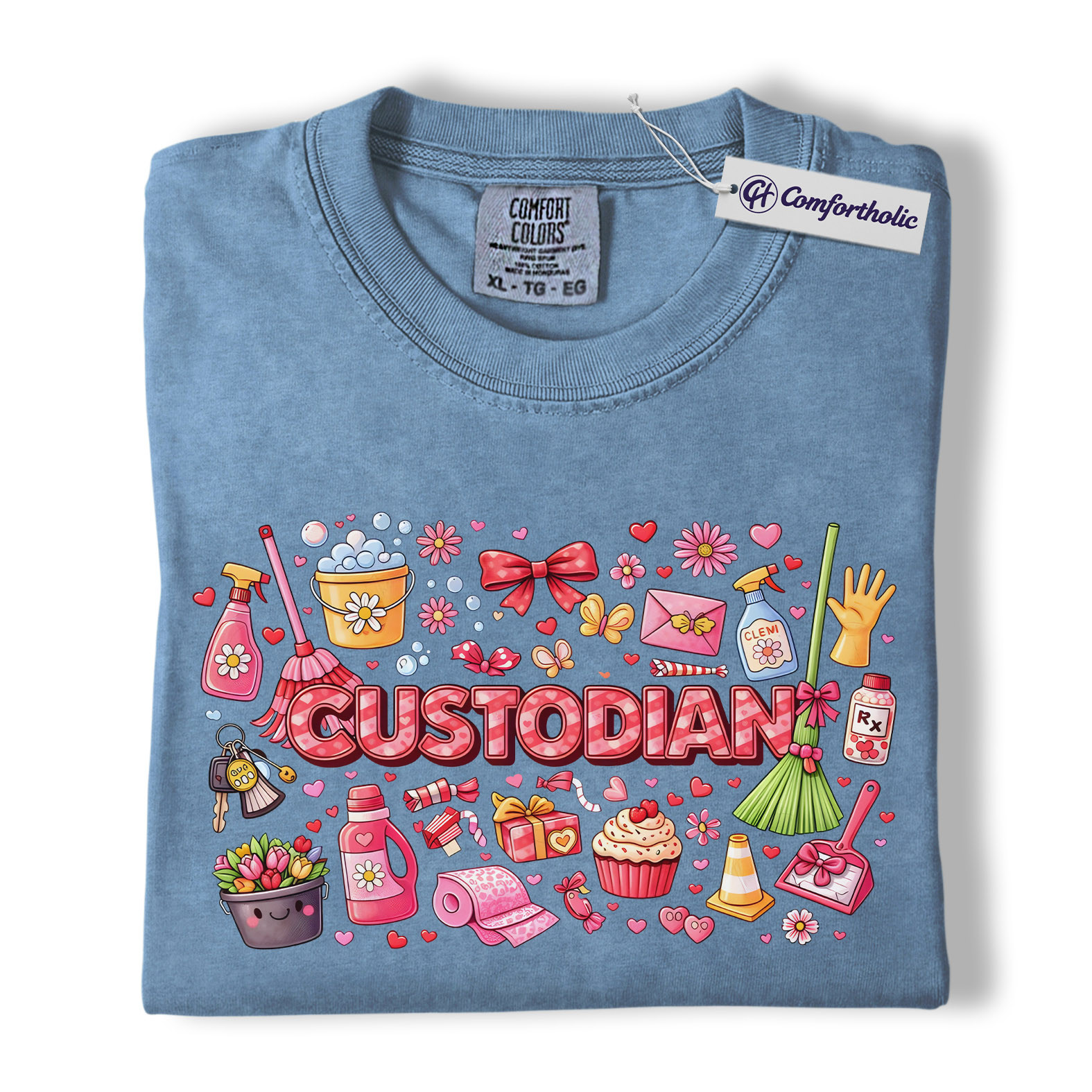 Custodian Valentine Shirt, Cute Cleaning Supplies Graphic Tee, School Custodian Appreciation T-Shirt, Valentine’s Day Gift for Custodians, Comfort Colors Shirt - Image 17