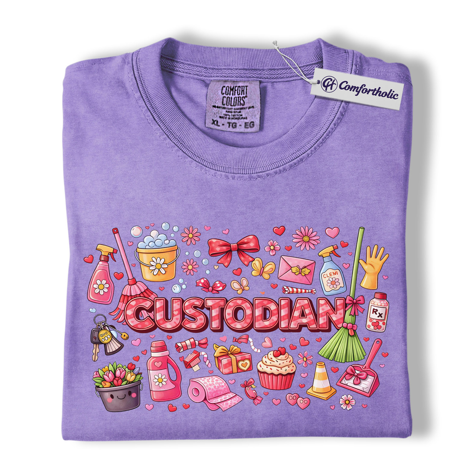 Custodian Valentine Shirt, Cute Cleaning Supplies Graphic Tee, School Custodian Appreciation T-Shirt, Valentine’s Day Gift for Custodians, Comfort Colors Shirt - Image 20