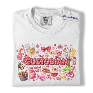 Alternative view of Custodian Valentine Shirt, Cute Cleaning Supplies Graphic Tee, School Custodian Appreciation T-Shirt, Valentine’s Day Gift for Custodians, Comfort Colors Shirt