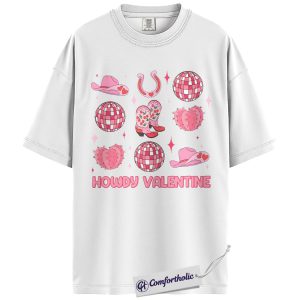Alternative view of Howdy Valentine Shirt, Pink Western Cowgirl Disco Graphic Tee, Country Rodeo Lover T-Shirt, Valentine’s Day Gift for Cowgirls, Comfort Colors Shirt
