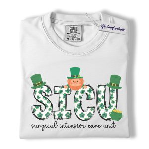 Alternative view of SICU Nurse Shirt, St Patrick’s Day Shamrock Graphic Tee, Surgical ICU Nurse T-Shirt, Funny Gift for ICU Nurses, Comfort Colors Shirt