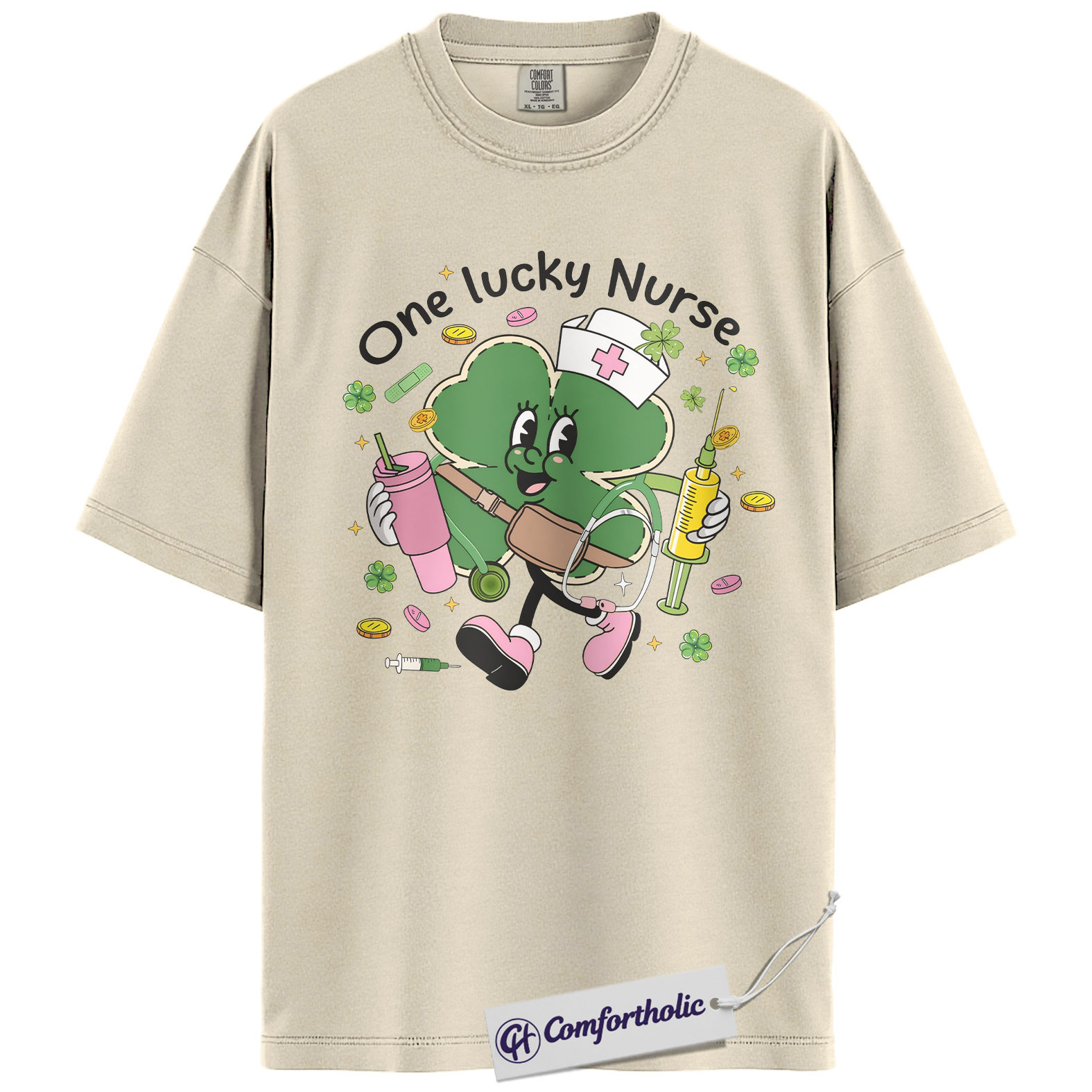 St Patrick’s Day Nurse Shirt, Cute Shamrock Nurse Graphic Tee, One Lucky Nurse T-Shirt, Funny St Paddy’s Gift for Nurses, Comfort Colors Shirt