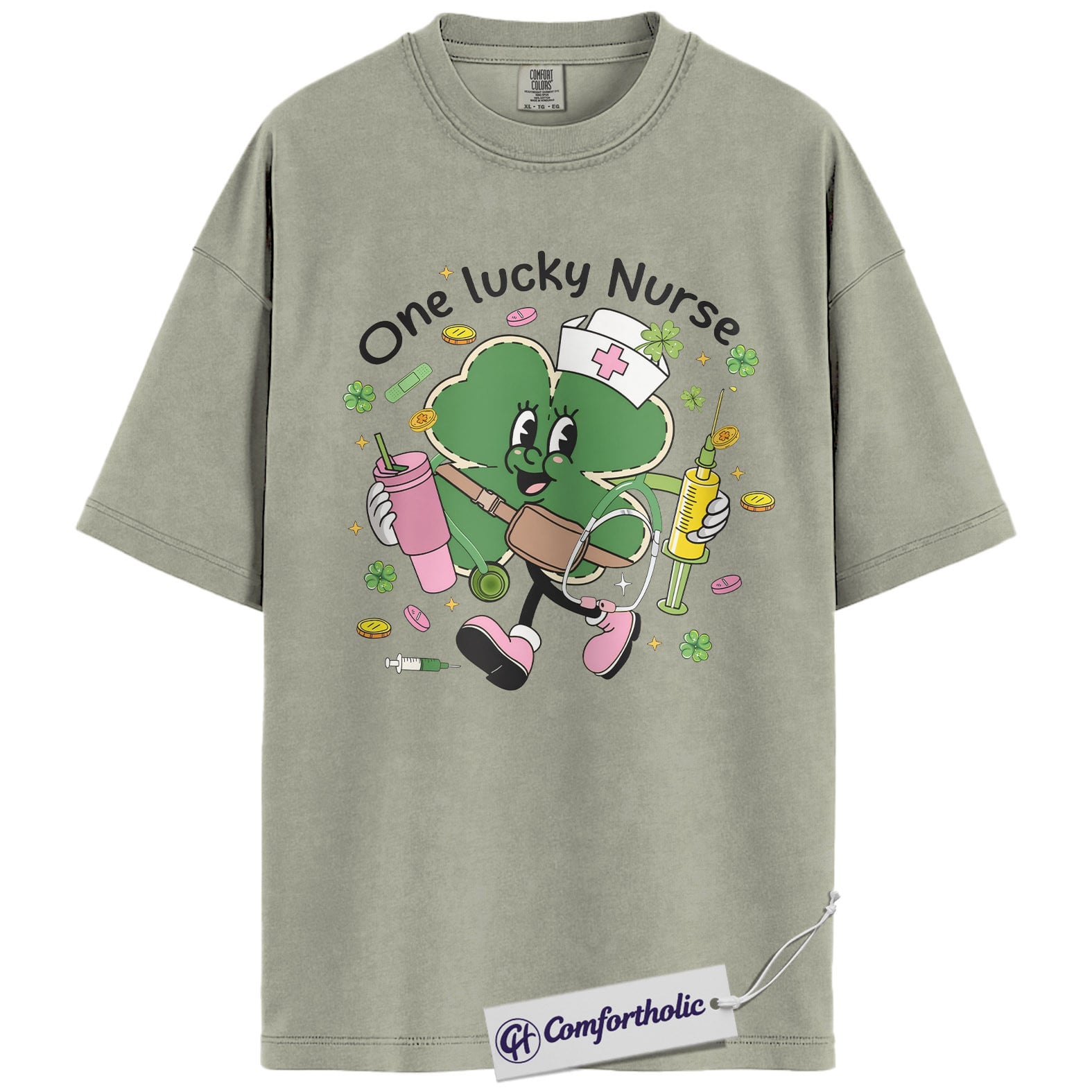 St Patrick’s Day Nurse Shirt, Cute Shamrock Nurse Graphic Tee, One Lucky Nurse T-Shirt, Funny St Paddy’s Gift for Nurses, Comfort Colors Shirt - Image 6