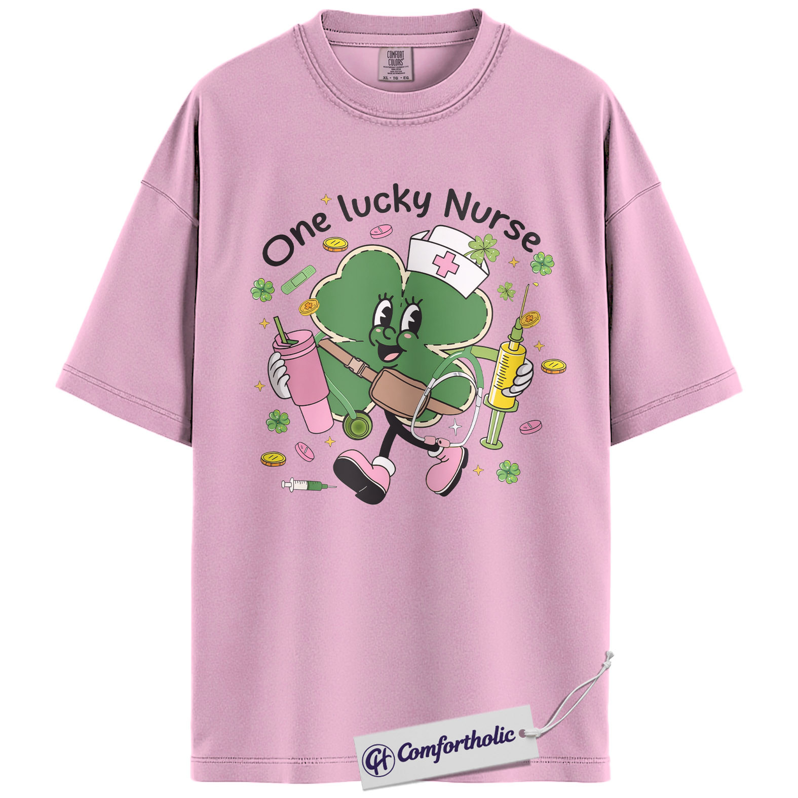 St Patrick’s Day Nurse Shirt, Cute Shamrock Nurse Graphic Tee, One Lucky Nurse T-Shirt, Funny St Paddy’s Gift for Nurses, Comfort Colors Shirt - Image 8