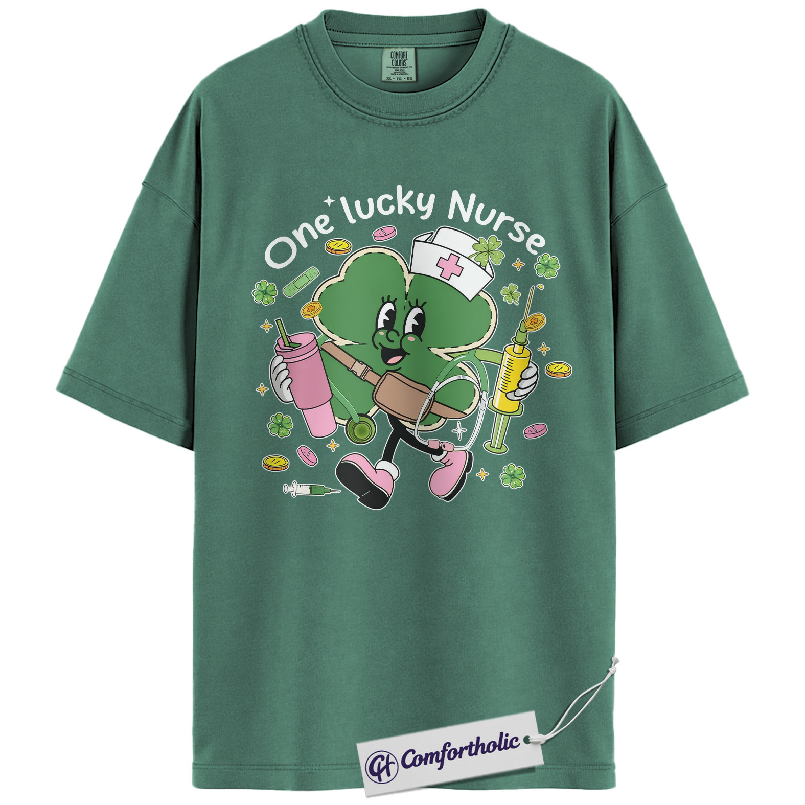 St Patrick’s Day Nurse Shirt, Cute Shamrock Nurse Graphic Tee, One Lucky Nurse T-Shirt, Funny St Paddy’s Gift for Nurses, Comfort Colors Shirt - Image 10