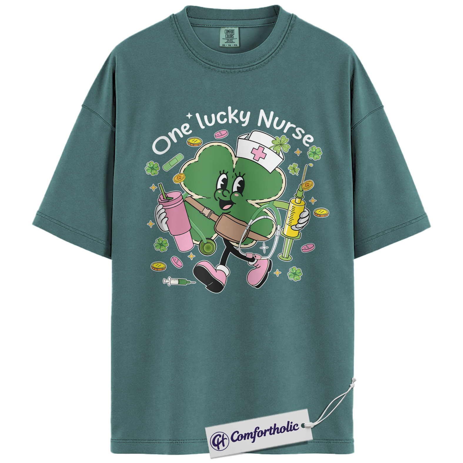 St Patrick’s Day Nurse Shirt, Cute Shamrock Nurse Graphic Tee, One Lucky Nurse T-Shirt, Funny St Paddy’s Gift for Nurses, Comfort Colors Shirt - Image 11
