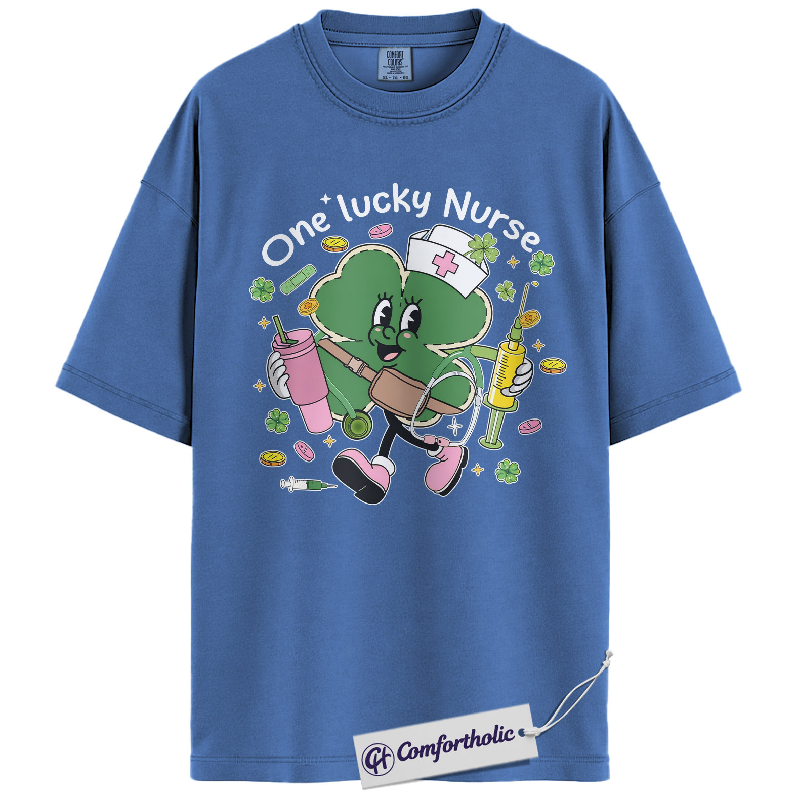 St Patrick’s Day Nurse Shirt, Cute Shamrock Nurse Graphic Tee, One Lucky Nurse T-Shirt, Funny St Paddy’s Gift for Nurses, Comfort Colors Shirt - Image 12