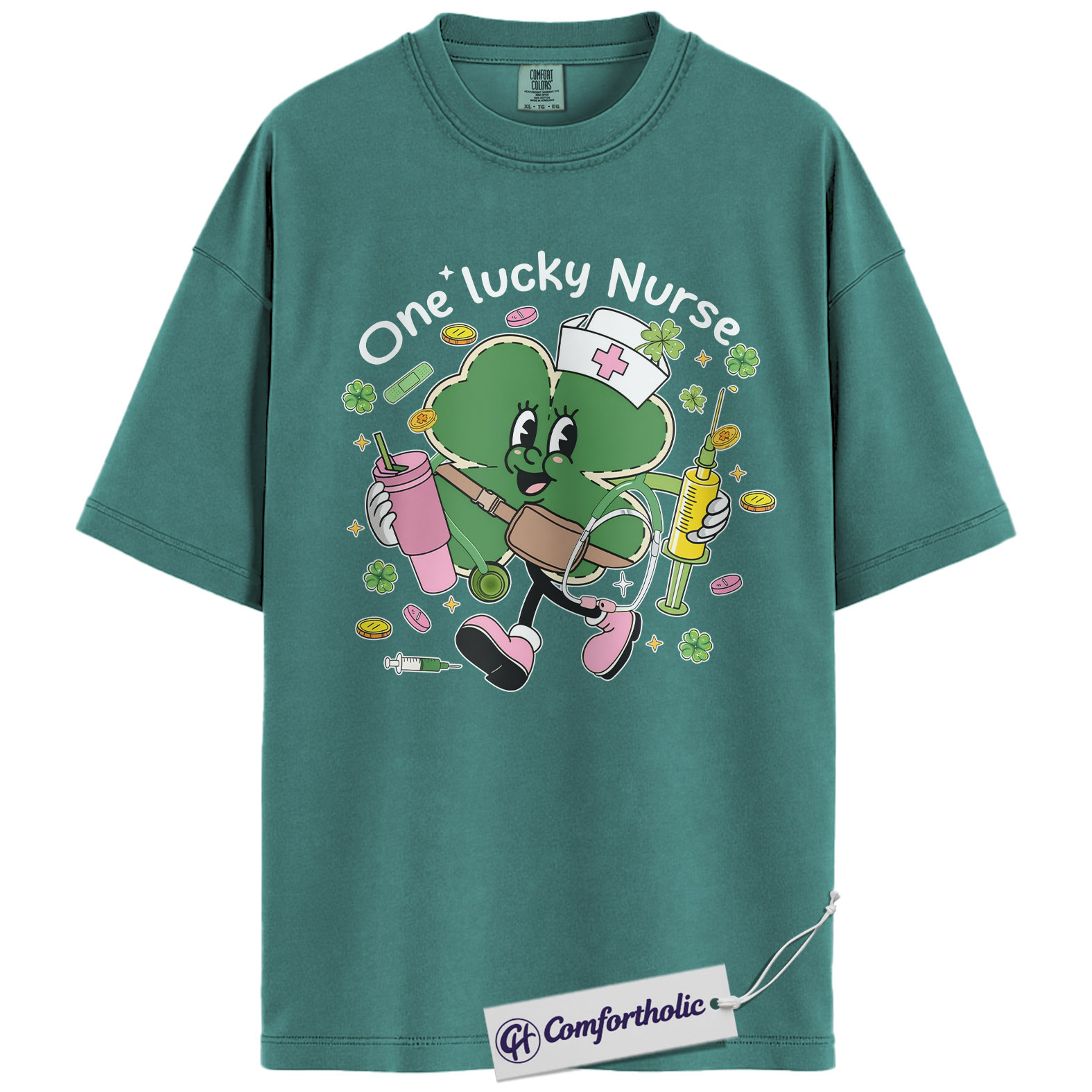 St Patrick’s Day Nurse Shirt, Cute Shamrock Nurse Graphic Tee, One Lucky Nurse T-Shirt, Funny St Paddy’s Gift for Nurses, Comfort Colors Shirt - Image 13