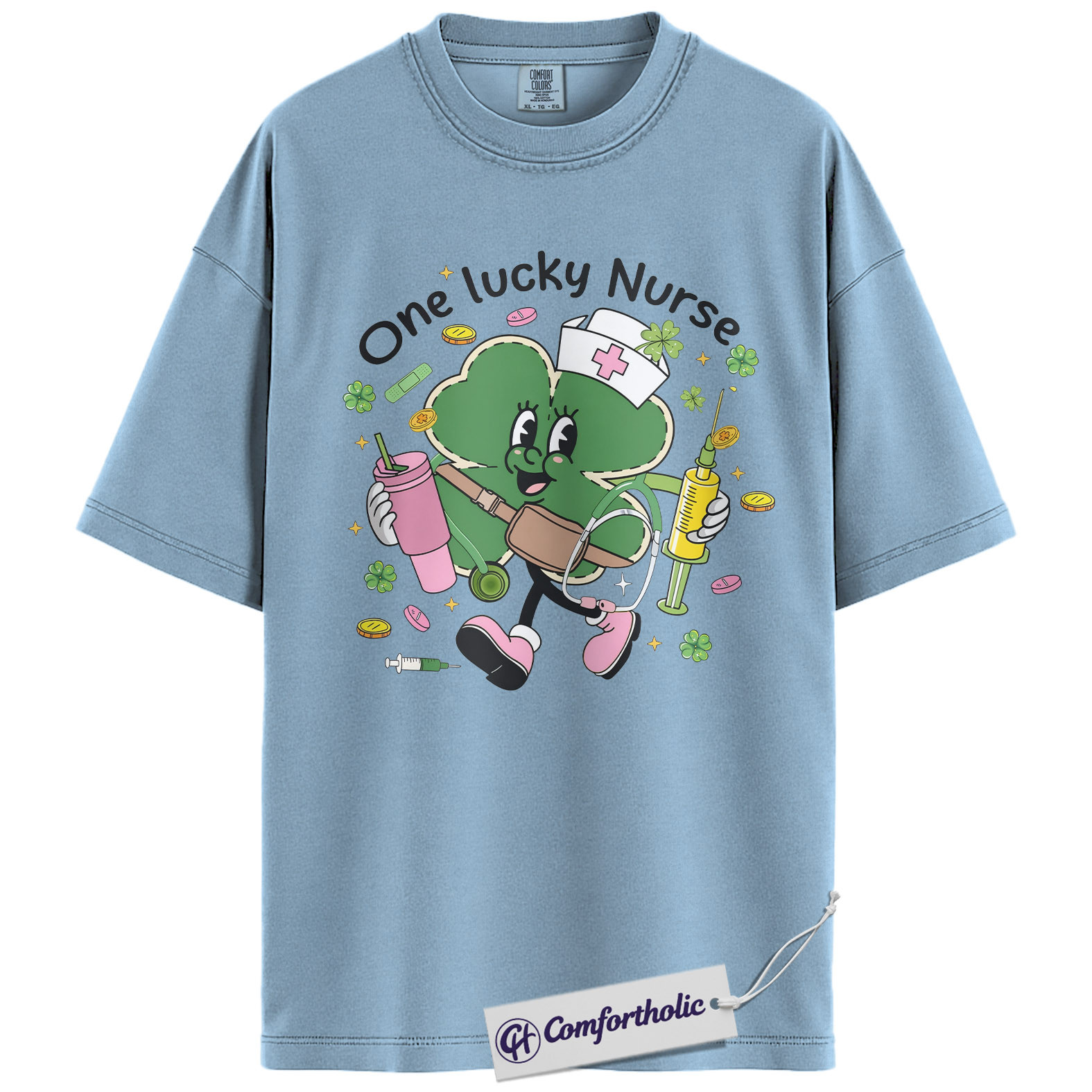 St Patrick’s Day Nurse Shirt, Cute Shamrock Nurse Graphic Tee, One Lucky Nurse T-Shirt, Funny St Paddy’s Gift for Nurses, Comfort Colors Shirt - Image 14