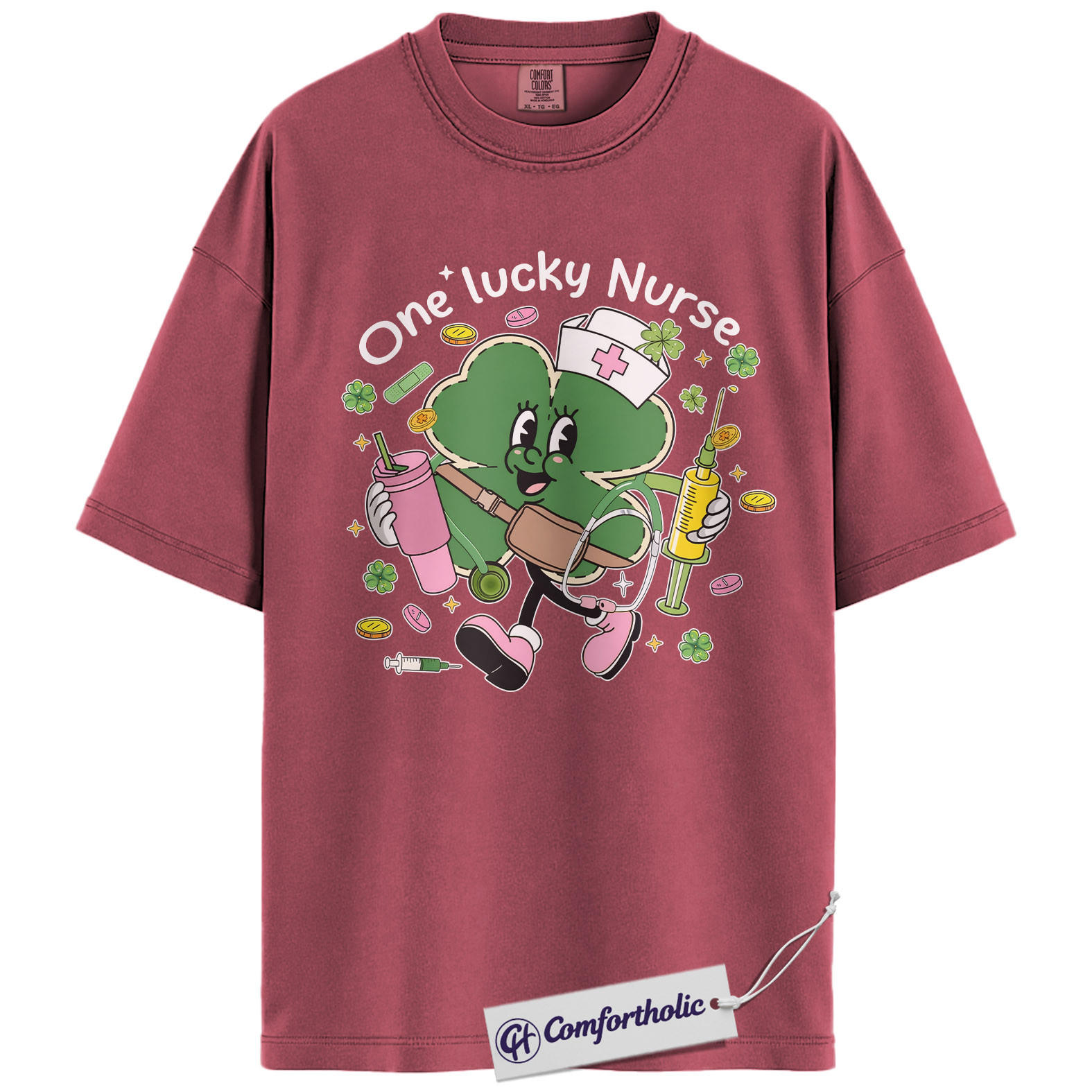 St Patrick’s Day Nurse Shirt, Cute Shamrock Nurse Graphic Tee, One Lucky Nurse T-Shirt, Funny St Paddy’s Gift for Nurses, Comfort Colors Shirt - Image 18
