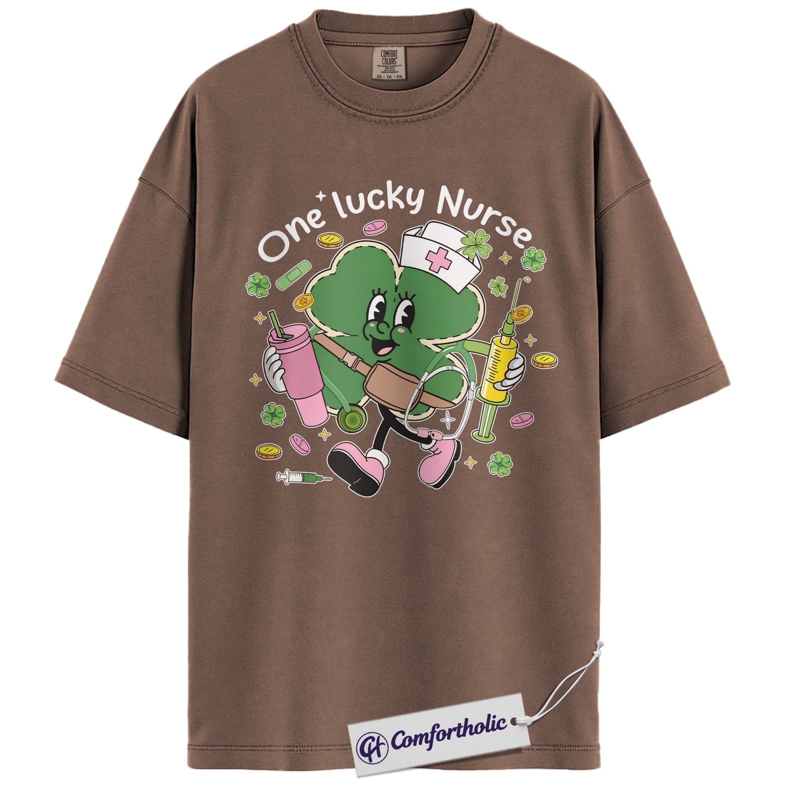 St Patrick’s Day Nurse Shirt, Cute Shamrock Nurse Graphic Tee, One Lucky Nurse T-Shirt, Funny St Paddy’s Gift for Nurses, Comfort Colors Shirt - Image 19