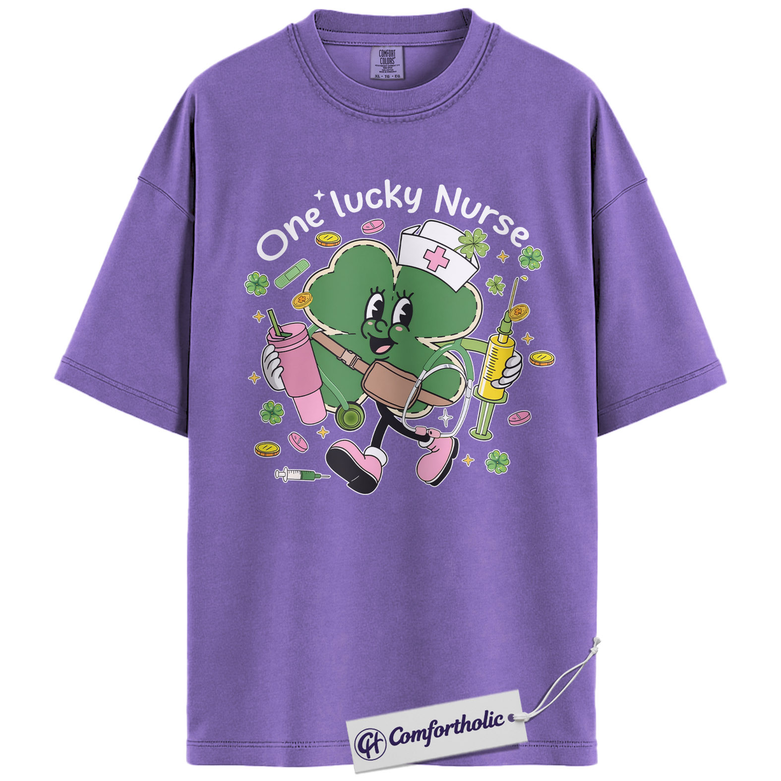 St Patrick’s Day Nurse Shirt, Cute Shamrock Nurse Graphic Tee, One Lucky Nurse T-Shirt, Funny St Paddy’s Gift for Nurses, Comfort Colors Shirt - Image 20