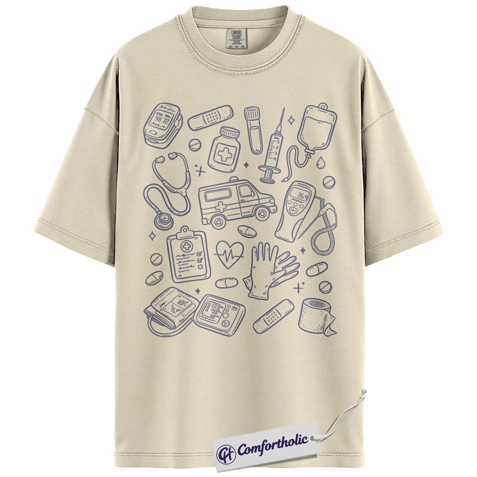 Nurse Life Shirt, Medical Icons Graphic Tee, ER Nurse & EMT Paramedic T-Shirt, Gift for Nurses & Healthcare Workers, Comfort Colors Shirt