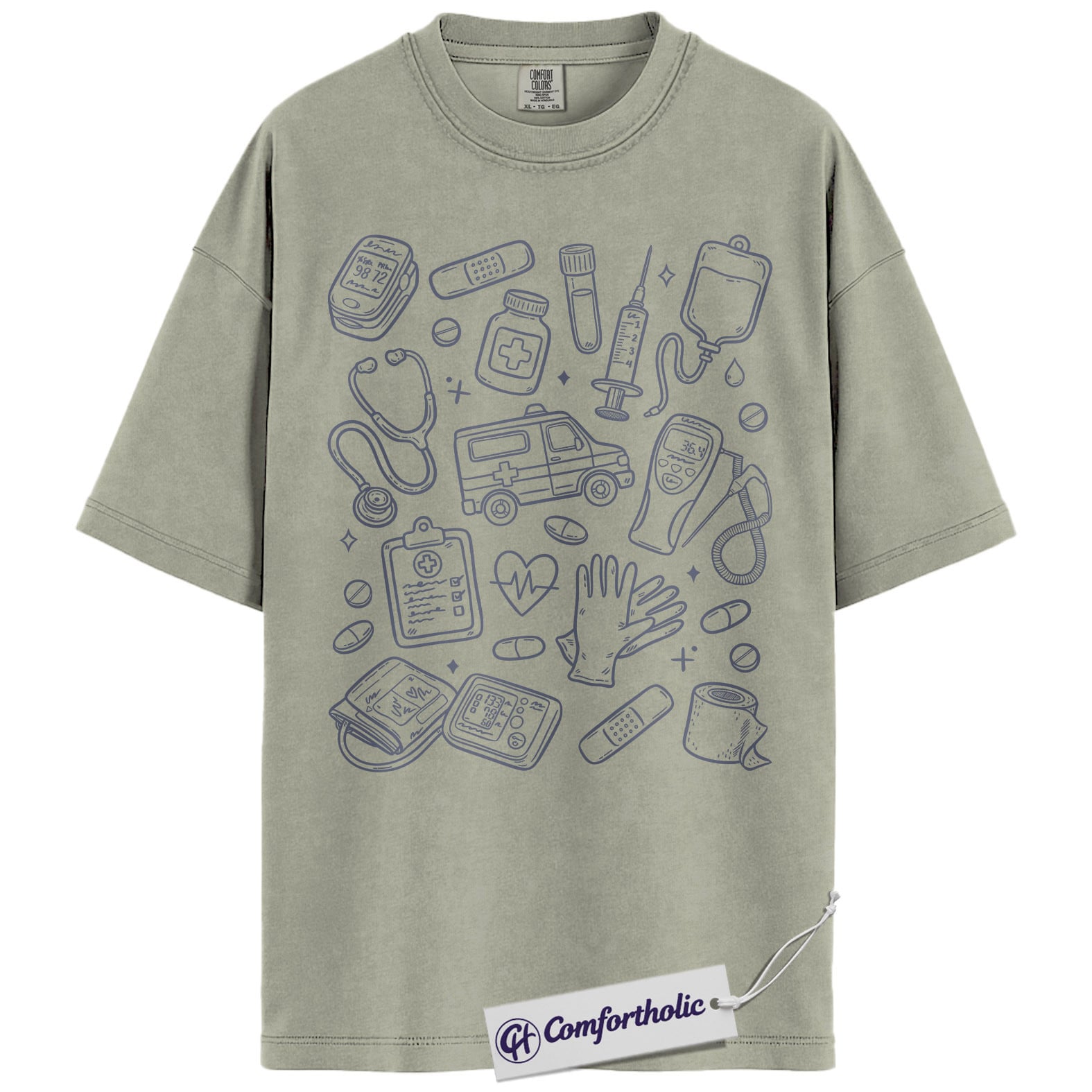 Nurse Life Shirt, Medical Icons Graphic Tee, ER Nurse & EMT Paramedic T-Shirt, Gift for Nurses & Healthcare Workers, Comfort Colors Shirt - Image 6