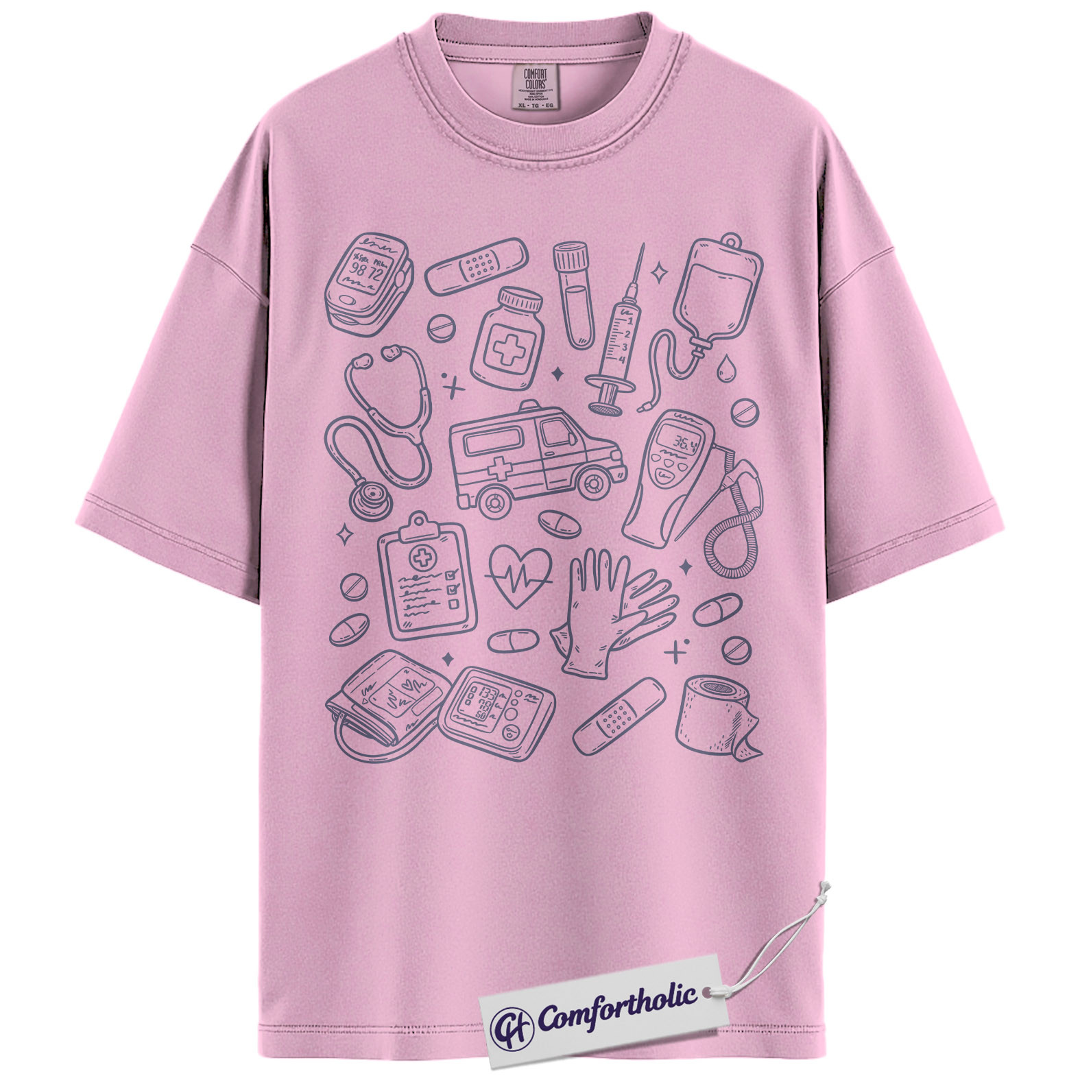 Nurse Life Shirt, Medical Icons Graphic Tee, ER Nurse & EMT Paramedic T-Shirt, Gift for Nurses & Healthcare Workers, Comfort Colors Shirt - Image 8