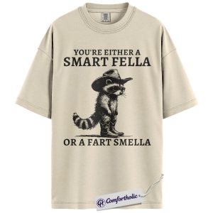 Funny Raccoon Shirt, Western Cowboy Graphic Tee, Smart Fella Fart Smella T-Shirt, Funny Gift for Dad & Animal Lovers, Comfort Colors Shirt