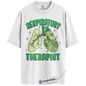 Alternative view of St Patrick’s Day Respiratory Therapist Shirt, Funny Shamrock Lungs Graphic Tee, RT Medical Worker T-Shirt, Gift for Respiratory Therapists, Comfort Colors Shirt