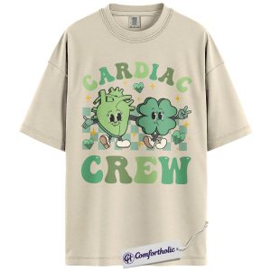 Cardiac Crew Nurse Shirt, Cute Heart & Shamrock Graphic Tee, Cardiology Nurse St Patrick’s Day T-Shirt, Gift for Nurses & Hospital Staff, Comfort Colors Shirt