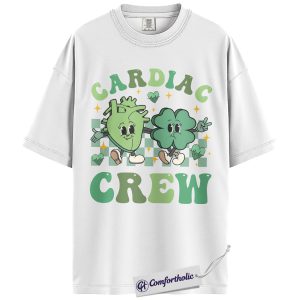 Alternative view of Cardiac Crew Nurse Shirt, Cute Heart & Shamrock Graphic Tee, Cardiology Nurse St Patrick’s Day T-Shirt, Gift for Nurses & Hospital Staff, Comfort Colors Shirt