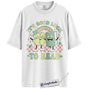 Alternative view of Good Luck To Read Shirt, St Patrick’s Day Shamrock Book Graphic Tee, Librarian Teacher Reading T-Shirt, St Paddy’s Day Gift for Book Lovers, Comfort Colors Shirt