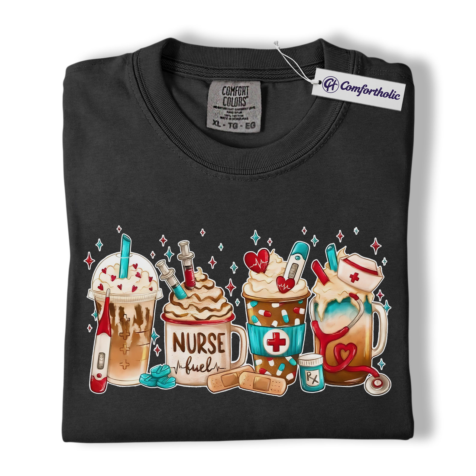 Valentine Nurse Fuel Shirt, Cute Medical Coffee Drinks Graphic Tee, RN CNA Coffee Lover T-Shirt, Funny Valentine Gift for Nurses, Comfort Colors Shirt - Image 3