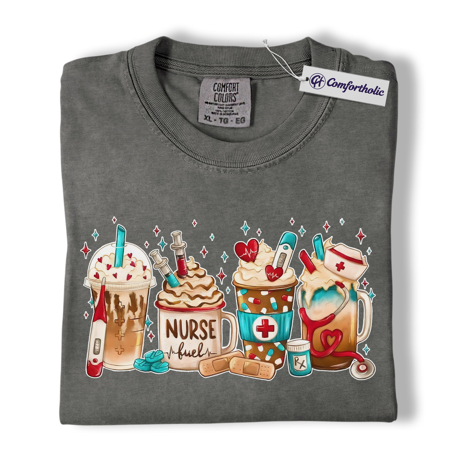 Valentine Nurse Fuel Shirt, Cute Medical Coffee Drinks Graphic Tee, RN CNA Coffee Lover T-Shirt, Funny Valentine Gift for Nurses, Comfort Colors Shirt - Image 4