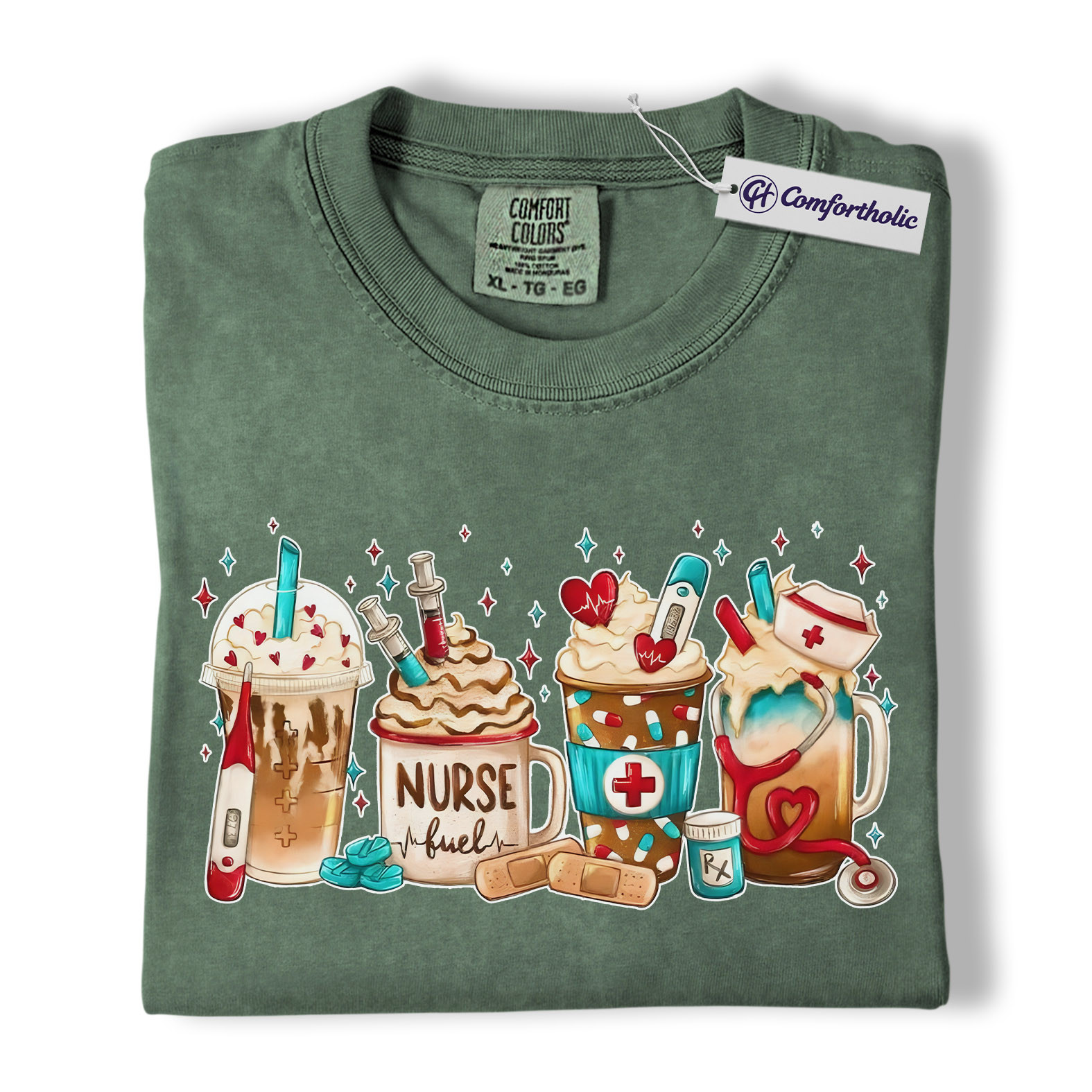 Valentine Nurse Fuel Shirt, Cute Medical Coffee Drinks Graphic Tee, RN CNA Coffee Lover T-Shirt, Funny Valentine Gift for Nurses, Comfort Colors Shirt - Image 6