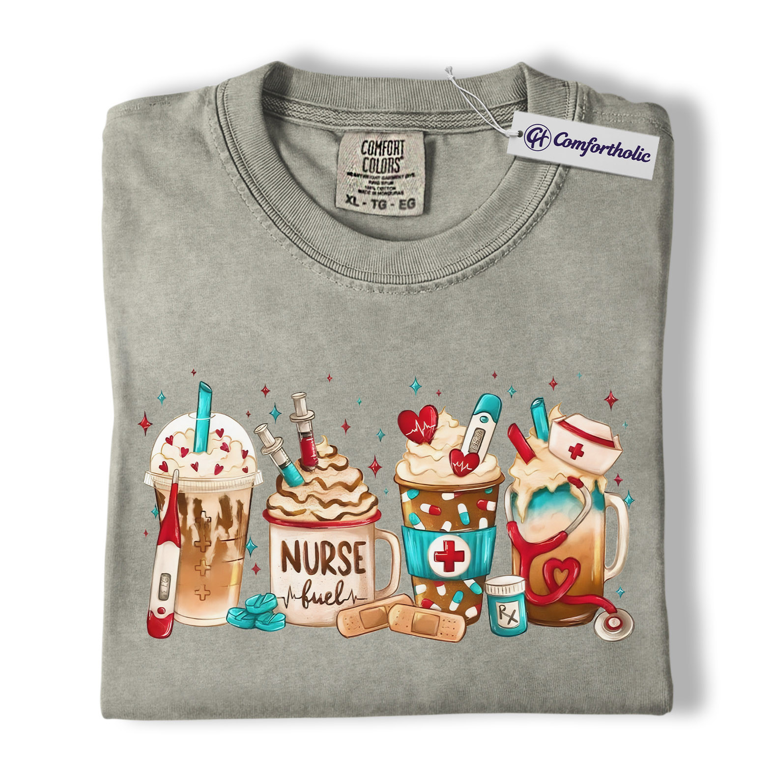 Valentine Nurse Fuel Shirt, Cute Medical Coffee Drinks Graphic Tee, RN CNA Coffee Lover T-Shirt, Funny Valentine Gift for Nurses, Comfort Colors Shirt - Image 7