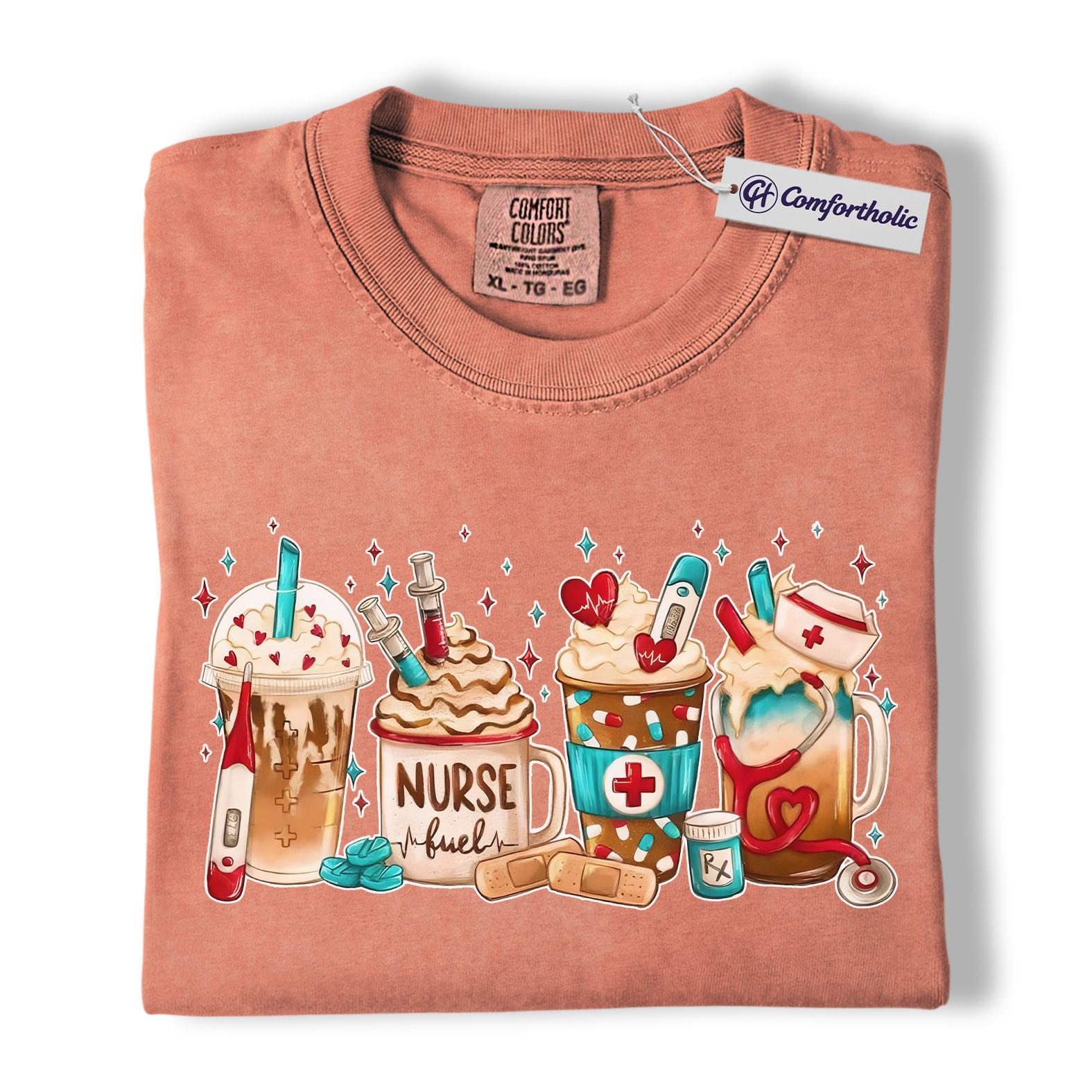 Valentine Nurse Fuel Shirt, Cute Medical Coffee Drinks Graphic Tee, RN CNA Coffee Lover T-Shirt, Funny Valentine Gift for Nurses, Comfort Colors Shirt - Image 8