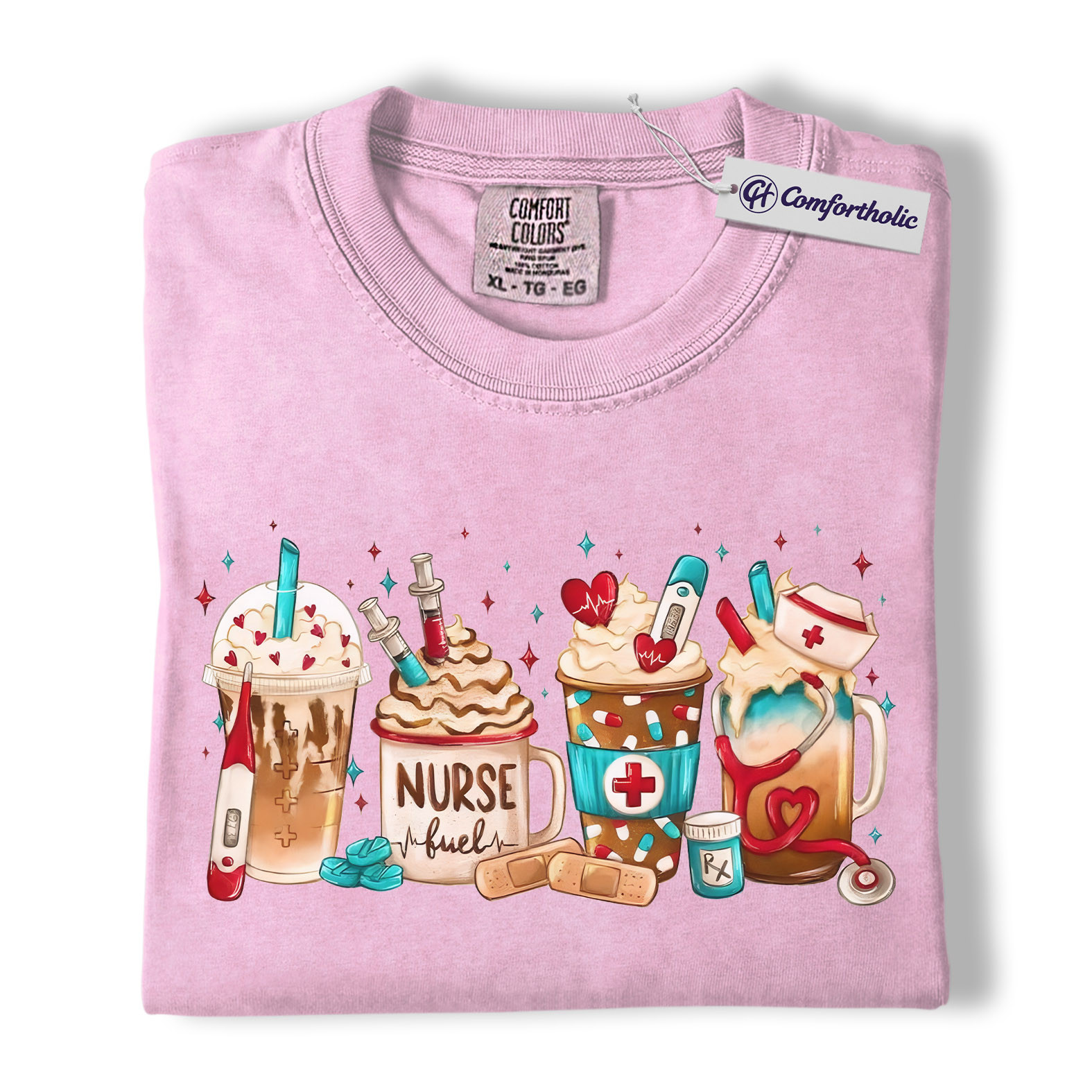 Valentine Nurse Fuel Shirt, Cute Medical Coffee Drinks Graphic Tee, RN CNA Coffee Lover T-Shirt, Funny Valentine Gift for Nurses, Comfort Colors Shirt - Image 9