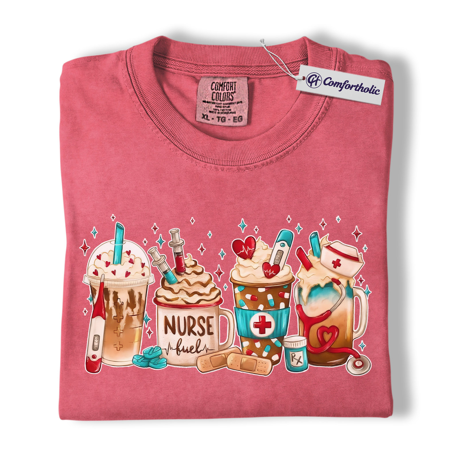 Valentine Nurse Fuel Shirt, Cute Medical Coffee Drinks Graphic Tee, RN CNA Coffee Lover T-Shirt, Funny Valentine Gift for Nurses, Comfort Colors Shirt - Image 10