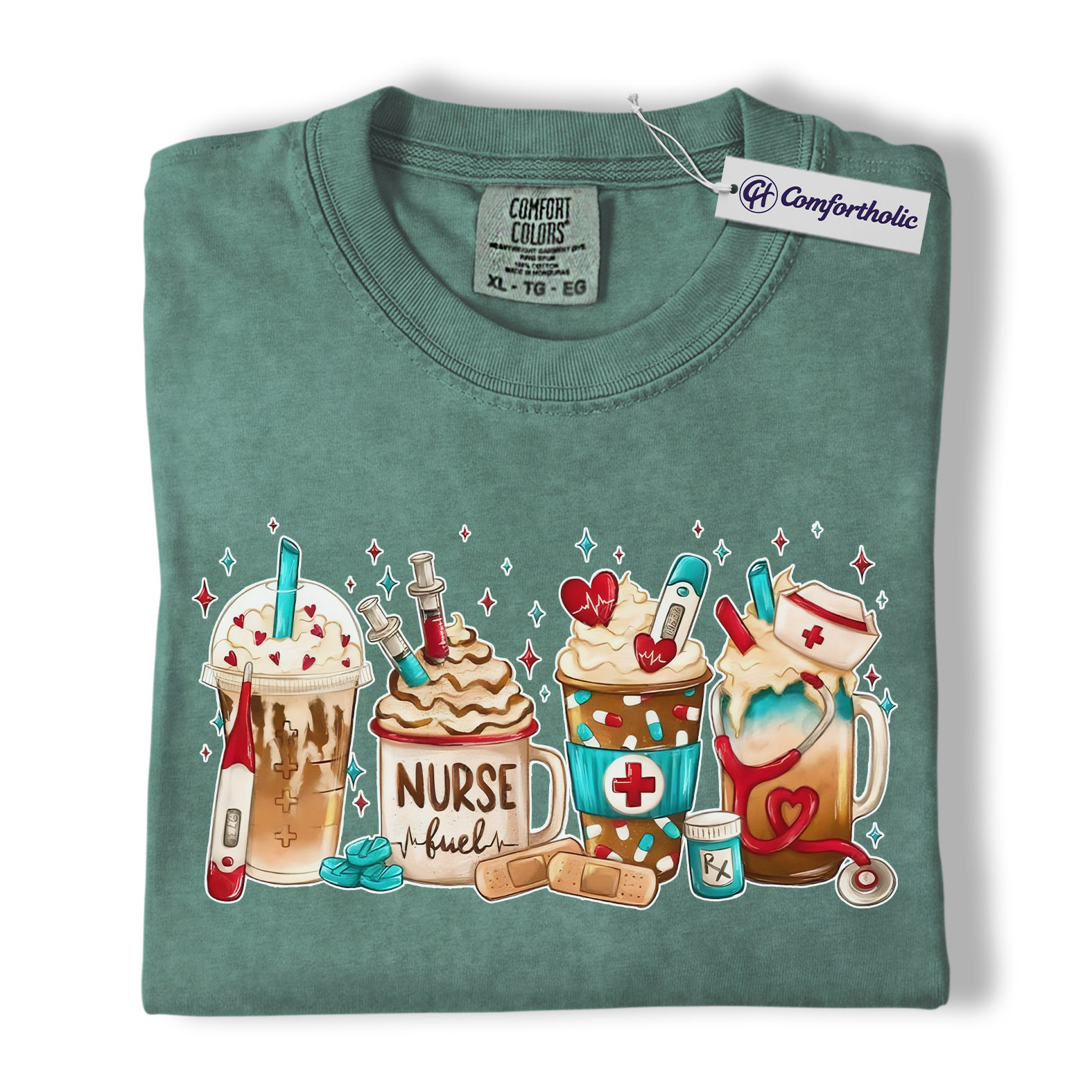 Valentine Nurse Fuel Shirt, Cute Medical Coffee Drinks Graphic Tee, RN CNA Coffee Lover T-Shirt, Funny Valentine Gift for Nurses, Comfort Colors Shirt - Image 11