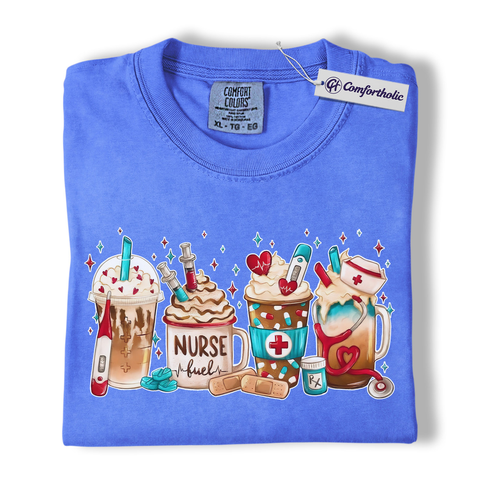 Valentine Nurse Fuel Shirt, Cute Medical Coffee Drinks Graphic Tee, RN CNA Coffee Lover T-Shirt, Funny Valentine Gift for Nurses, Comfort Colors Shirt - Image 13