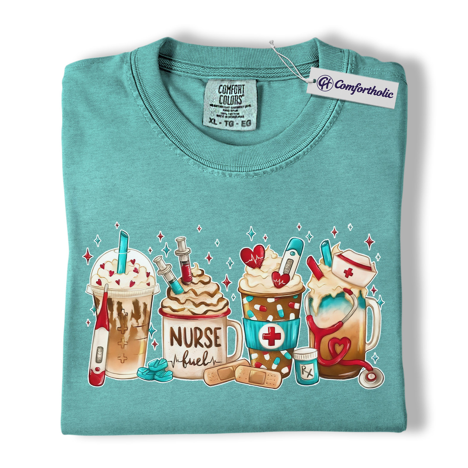 Valentine Nurse Fuel Shirt, Cute Medical Coffee Drinks Graphic Tee, RN CNA Coffee Lover T-Shirt, Funny Valentine Gift for Nurses, Comfort Colors Shirt - Image 14