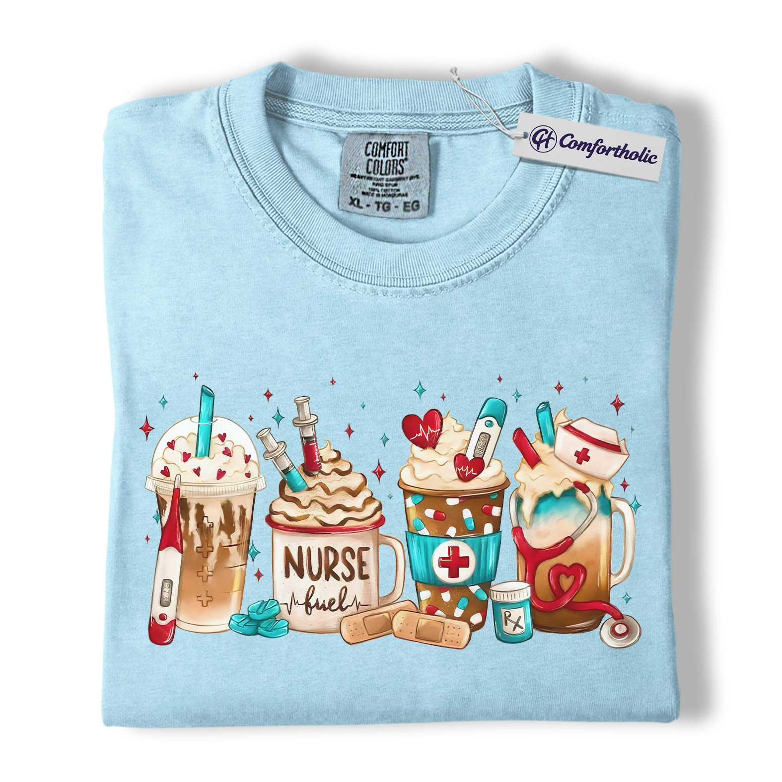 Valentine Nurse Fuel Shirt, Cute Medical Coffee Drinks Graphic Tee, RN CNA Coffee Lover T-Shirt, Funny Valentine Gift for Nurses, Comfort Colors Shirt - Image 15