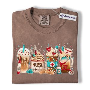 Valentine Nurse Fuel Shirt, Cute Medical Coffee Drinks Graphic Tee, RN CNA Coffee Lover T-Shirt, Funny Valentine Gift for Nurses, Comfort Colors Shirt
