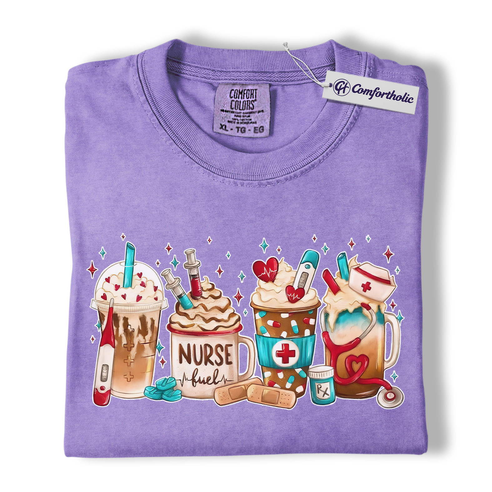 Valentine Nurse Fuel Shirt, Cute Medical Coffee Drinks Graphic Tee, RN CNA Coffee Lover T-Shirt, Funny Valentine Gift for Nurses, Comfort Colors Shirt - Image 20