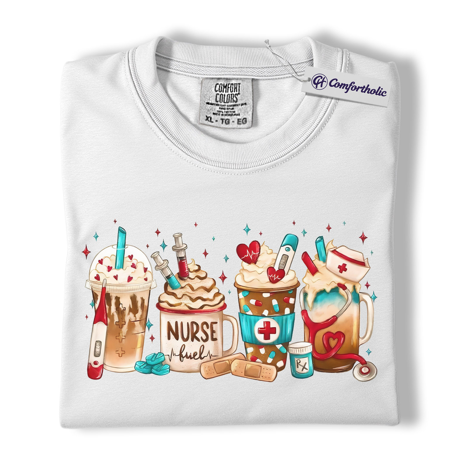 Valentine Nurse Fuel Shirt, Cute Medical Coffee Drinks Graphic Tee, RN CNA Coffee Lover T-Shirt, Funny Valentine Gift for Nurses, Comfort Colors Shirt - Image 2