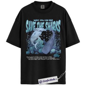 Save The Sharks Shirt, Ocean Conservation Graphic Tee, Shark Lover Marine Life T-Shirt, Gift for Sea Animal Lovers, Comfort Colors Shirt