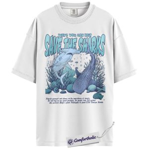 Alternative view of Save The Sharks Shirt, Ocean Conservation Graphic Tee, Shark Lover Marine Life T-Shirt, Gift for Sea Animal Lovers, Comfort Colors Shirt