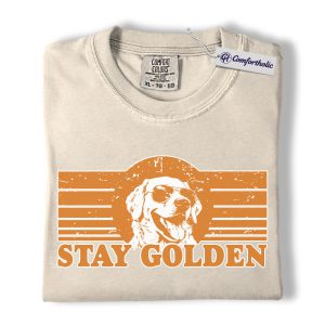 Stay Golden Shirt, Retro Golden Retriever Graphic Tee, Dog Lover Pet Mom T-Shirt, Gift for Golden Retriever Owners, Comfort Colors Shirt