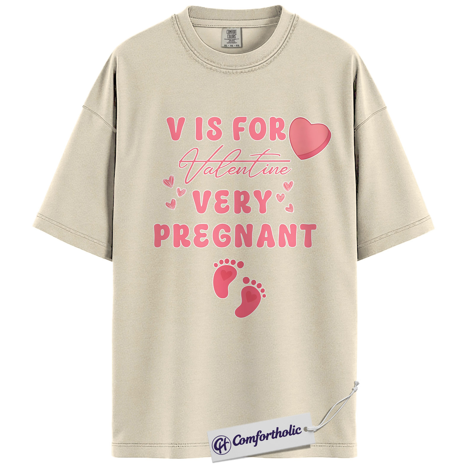 Valentine Pregnancy Announcement Shirt, Cute Pink Heart Graphic Tee, Mom To Be Valentine T-Shirt, Funny Valentine’s Day Gift for Expecting Moms, Comfort Colors Shirt - Image 5