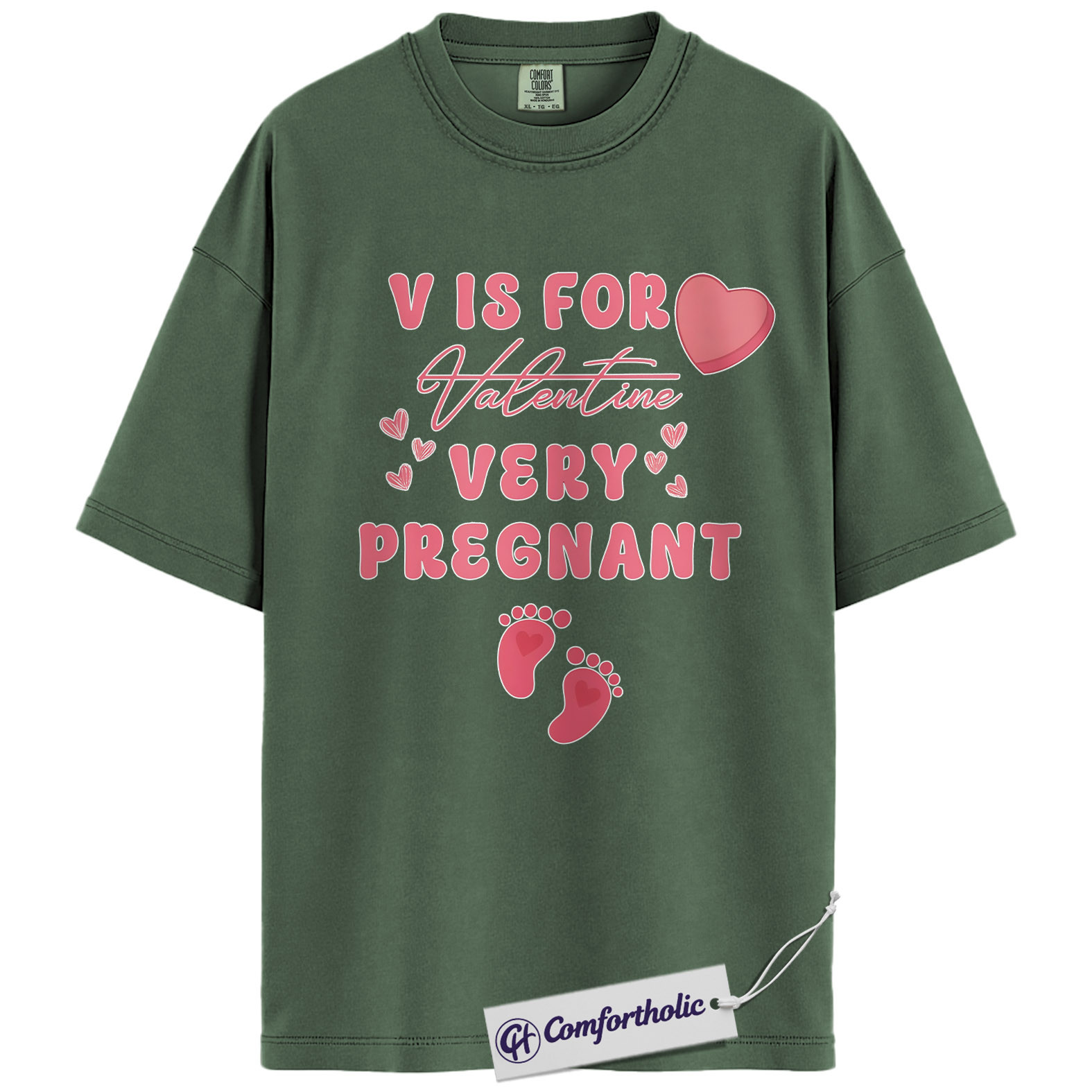Valentine Pregnancy Announcement Shirt, Cute Pink Heart Graphic Tee, Mom To Be Valentine T-Shirt, Funny Valentine’s Day Gift for Expecting Moms, Comfort Colors Shirt - Image 6