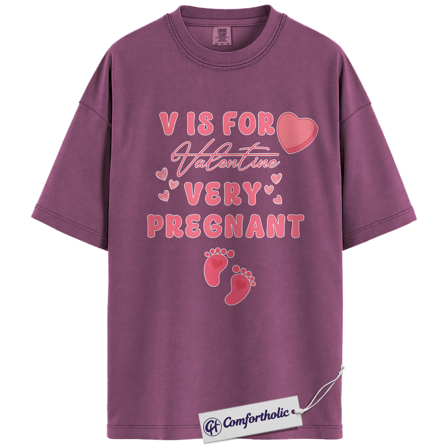 Valentine Pregnancy Announcement Shirt, Cute Pink Heart Graphic Tee, Mom To Be Valentine T-Shirt, Funny Valentine’s Day Gift for Expecting Moms, Comfort Colors Shirt - Image 15