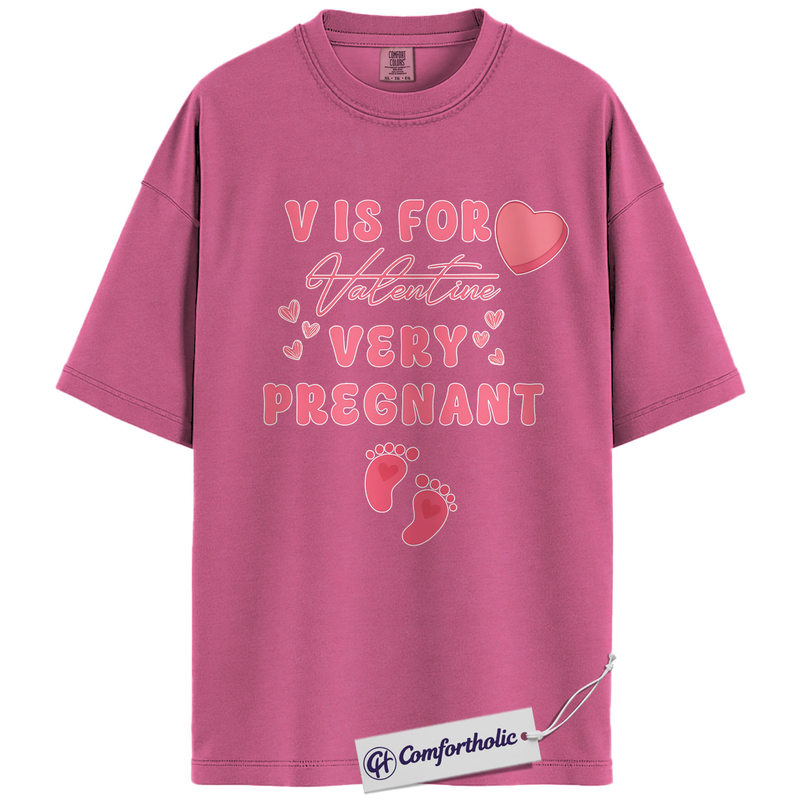 Valentine Pregnancy Announcement Shirt, Cute Pink Heart Graphic Tee, Mom To Be Valentine T-Shirt, Funny Valentine’s Day Gift for Expecting Moms, Comfort Colors Shirt - Image 16