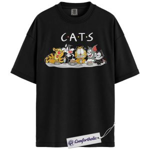Alternative view of Friends TV Show Cat Parody Shirt, Funny Cartoon Cat Shirt, Anime Graphic Tee, Comfort Colors Shirt